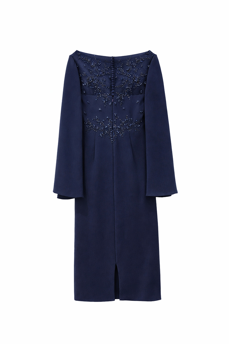 Navy beaded mother of the bride dress Celine CELINE | Crepe Knee Length Mother of the Bride Dress - Image 8