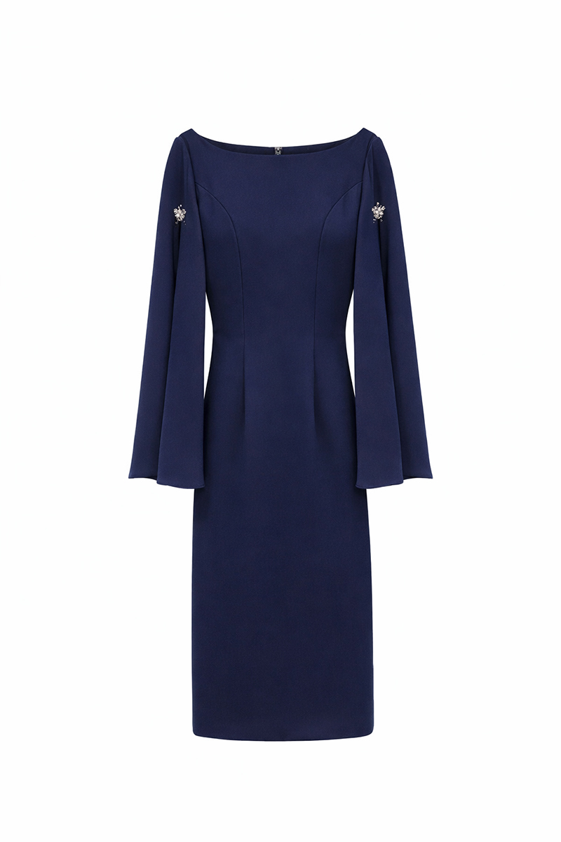 Navy mother of the bride dress Celine CELINE | Crepe Knee Length Mother of the Bride Dress - Image 7
