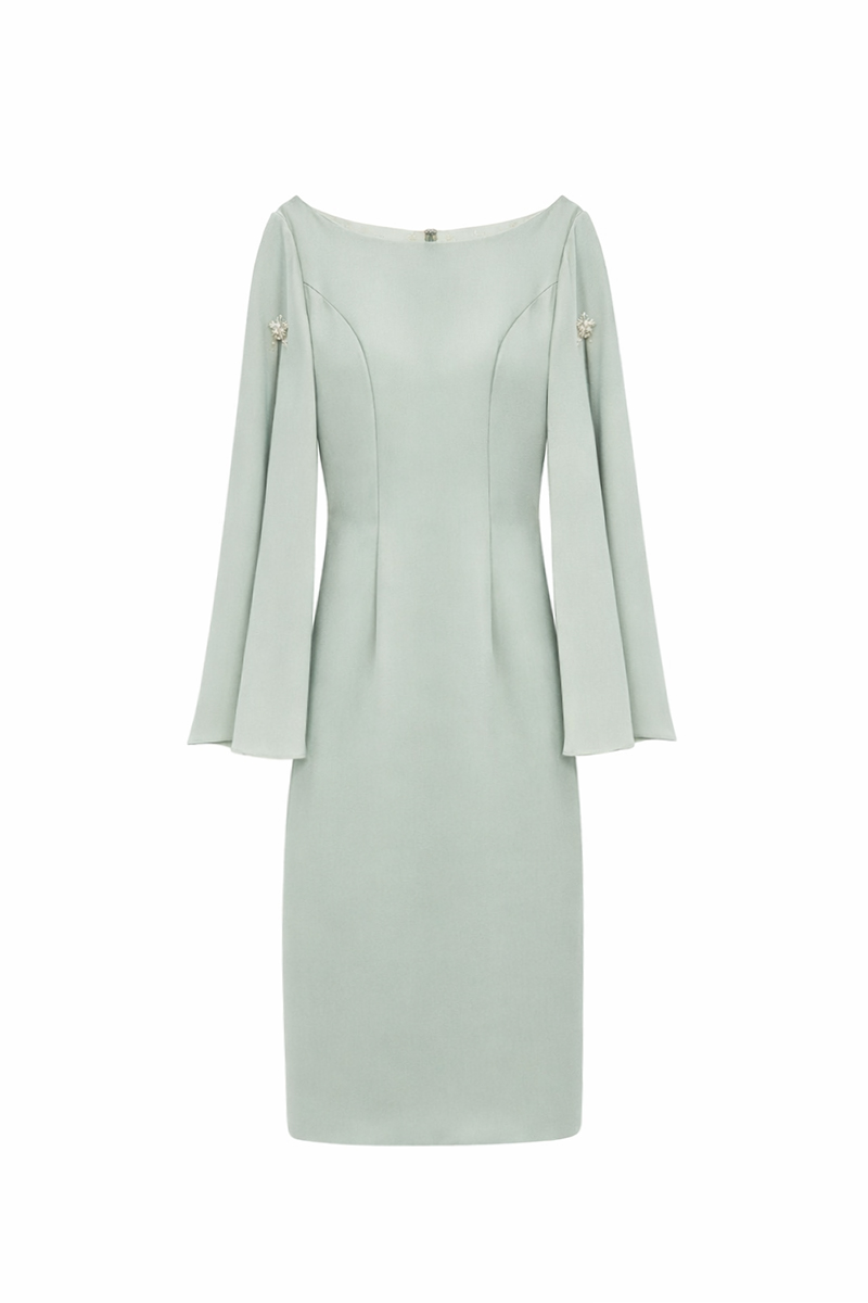 Sage green mother of the bride dress Celine CELINE | Crepe Knee Length Mother of the Bride Dress - Image 5